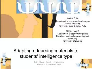 Adapting e-learning materials to students' intelligence type