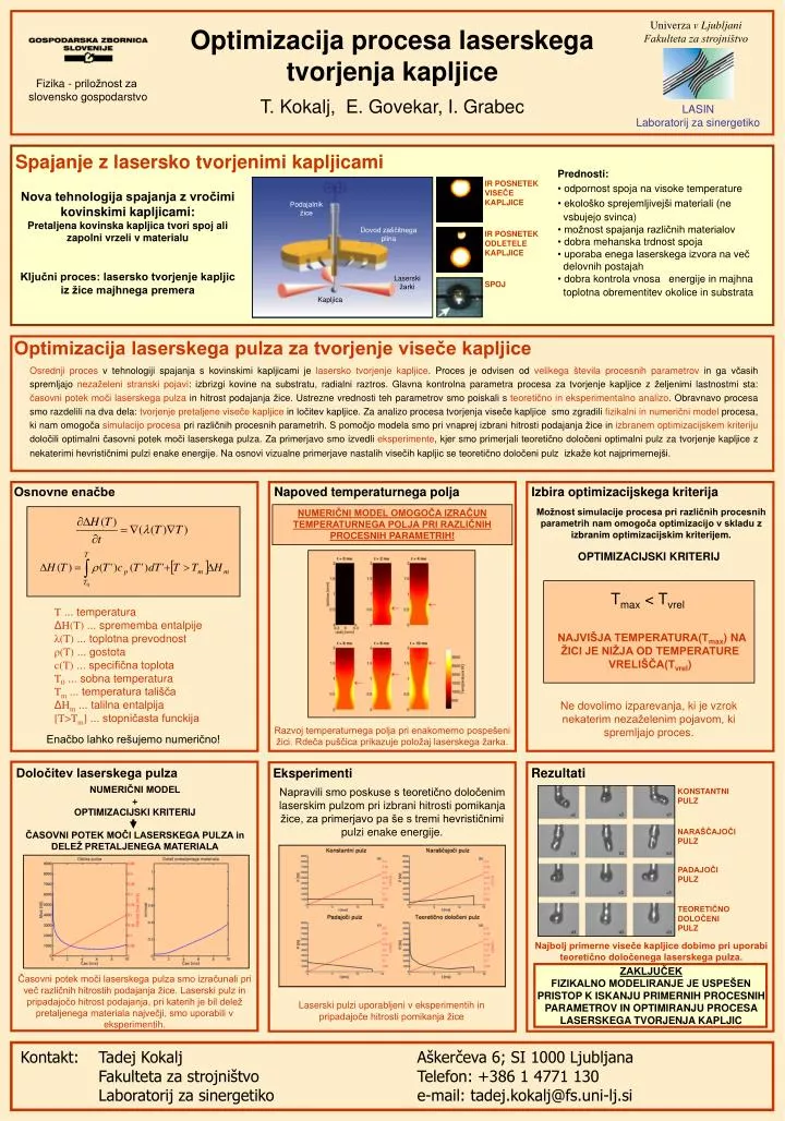 optimizacija procesa laserskega tvorjenja kapljice t kokalj e govekar i grabec