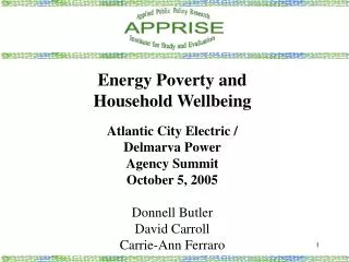 Energy Poverty and Household Wellbeing Atlantic City Electric / Delmarva Power Agency Summit