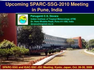 Upcoming SPARC-SSG-2010 Meeting in Pune, India