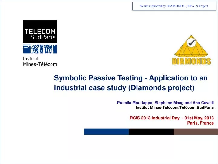 symbolic passive testing application to an industrial case study diamonds project