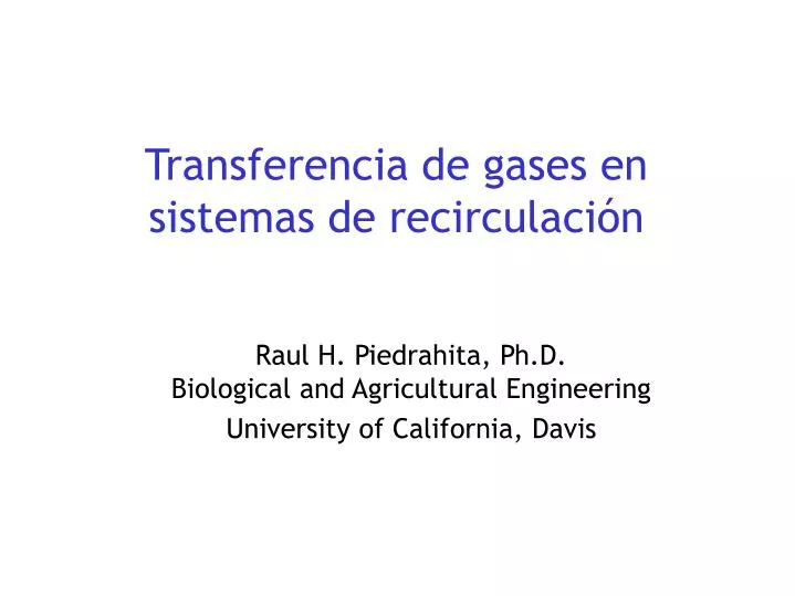 transferencia de gases en sistemas de recirculaci n