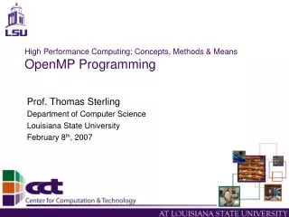High Performance Computing: Concepts, Methods &amp; Means OpenMP Programming