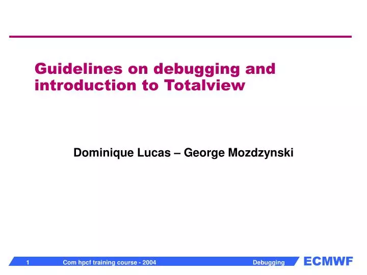 guidelines on debugging and introduction to totalview