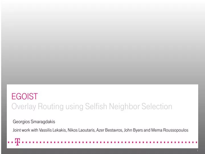 egoist overlay routing using selfish neighbor selection