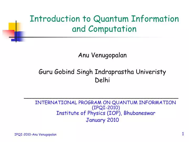 introduction to quantum information and computation