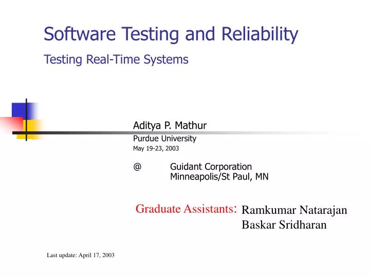 software testing and reliability testing real time systems