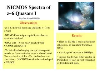 NICMOS Spectra of z~6 Quasars I ESA Press Release HEIC0306