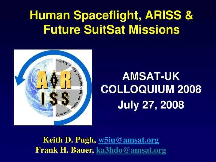 human spaceflight ariss future suitsat missions