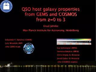 QSO host galaxy properties from GEMS and COSMOS from z=0 to 3 Knud Jahnke