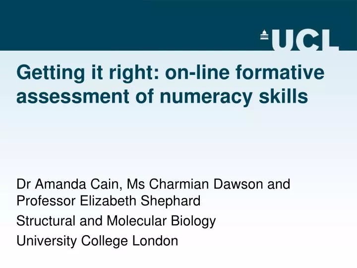 getting it right on line formative assessment of numeracy skills
