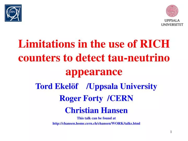 limitations in the use of rich counters to detect tau neutrino appearance