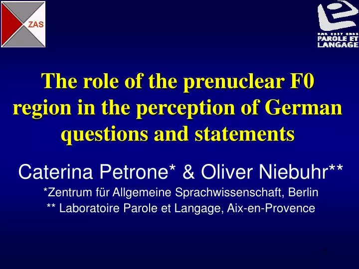 the role of the prenuclear f0 region in the perception of german questions and statements