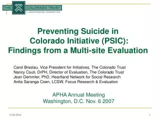 Preventing Suicide in Colorado Initiative (PSIC): Findings from a Multi-site Evaluation