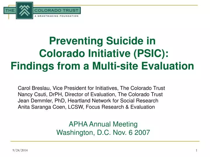 preventing suicide in colorado initiative psic findings from a multi site evaluation