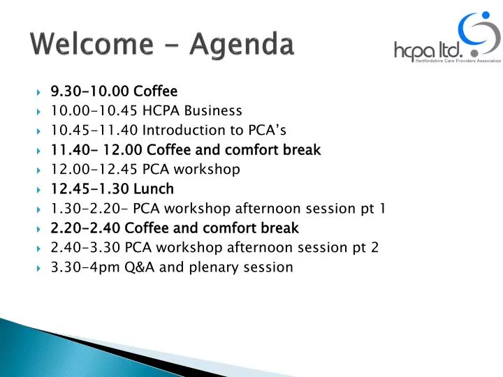 welcome agenda