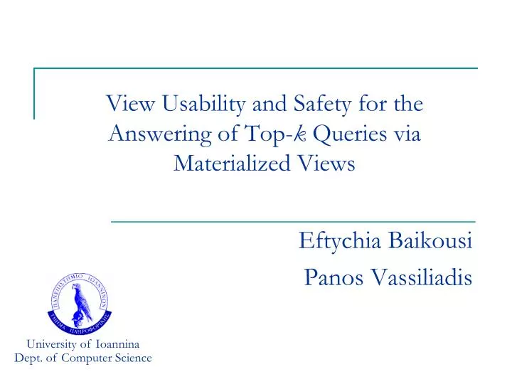 view usability and safety for the answering of top k queries via materialized views