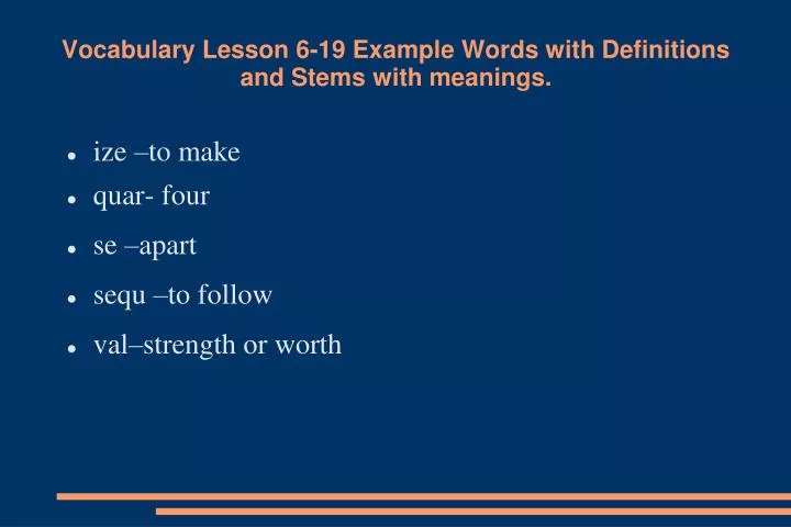 vocabulary lesson 6 19 example words with definitions and stems with meanings