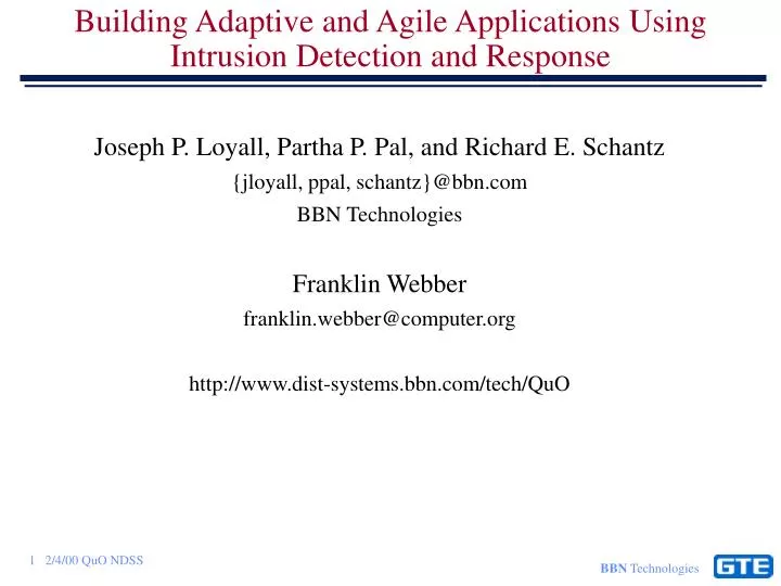 building adaptive and agile applications using intrusion detection and response