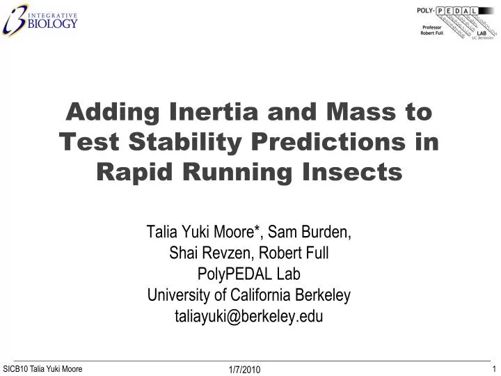adding inertia and mass to test stability predictions in rapid running insects