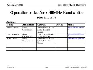 operation rules for 40mhz bandwidth