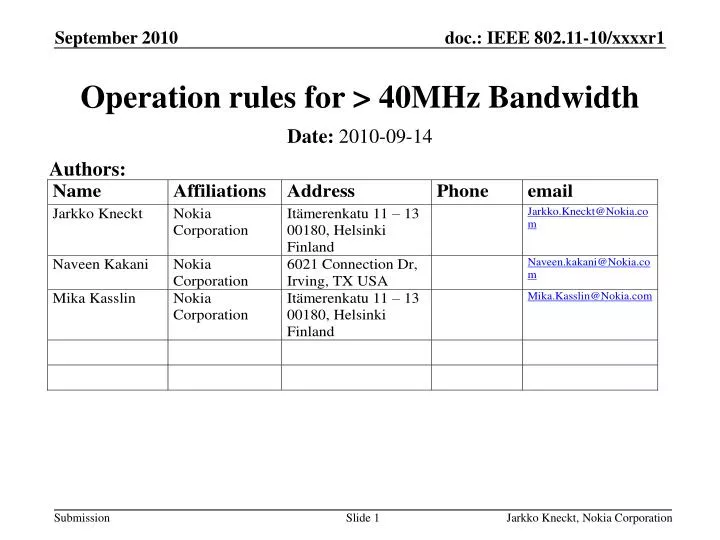 operation rules for 40mhz bandwidth