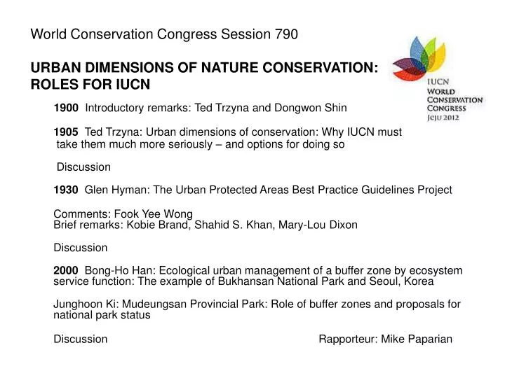 world conservation congress session 790 urban dimensions of nature conservation roles for iucn