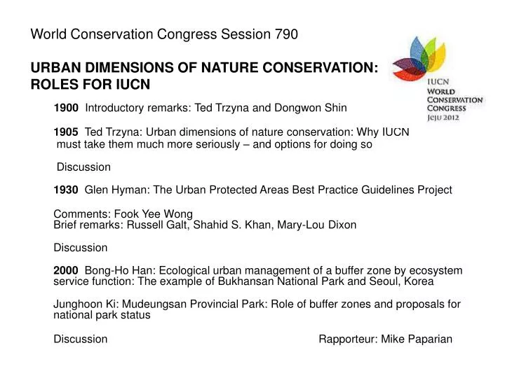 world conservation congress session 790 urban dimensions of nature conservation roles for iucn