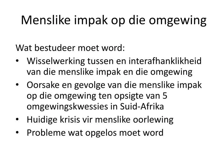 menslike impak op die omgewing