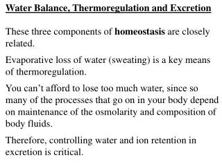 Water Balance, Thermoregulation and Excretion