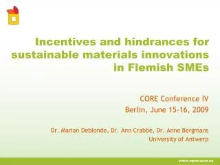 Incentives and hindrances for sustainable materials innovations in Flemish SMEs