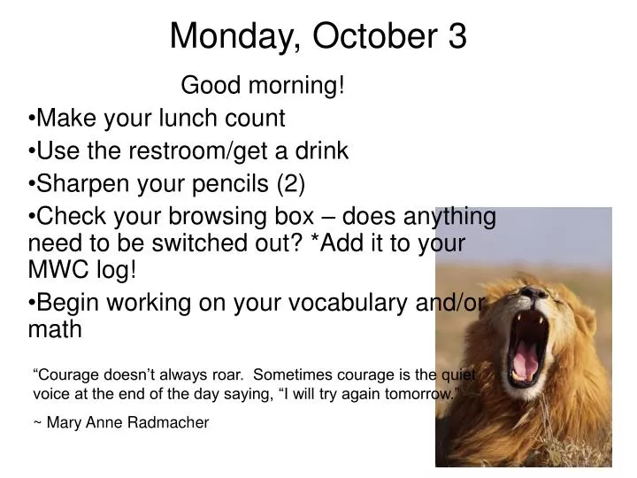 monday october 3