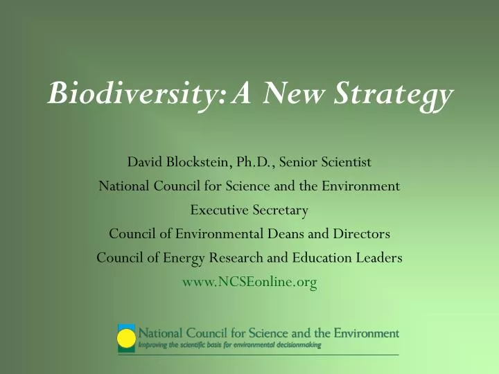 biodiversity a new strategy