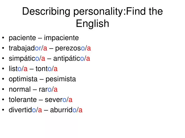 describing personality find the english