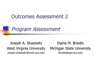 Outcomes Assessment 2 Program Assessment