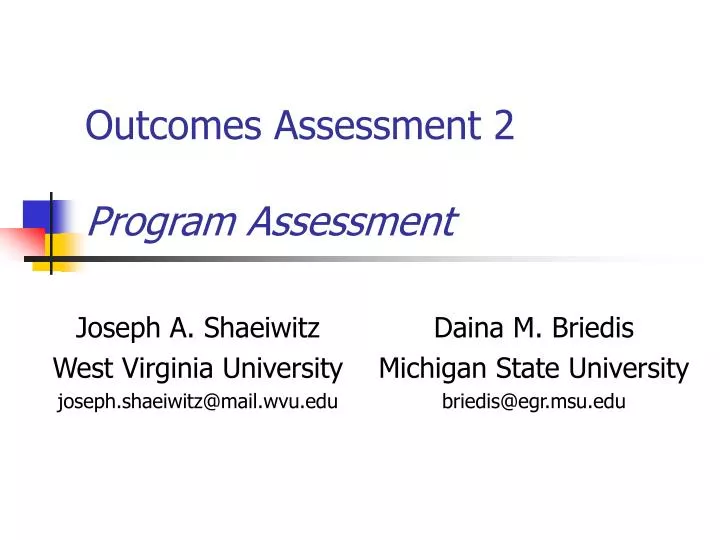 outcomes assessment 2 program assessment
