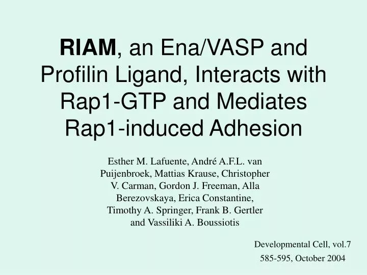 riam an ena vasp and profilin ligand interacts with rap1 gtp and mediates rap1 induced adhesion
