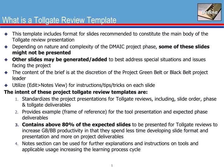 what is a tollgate review template