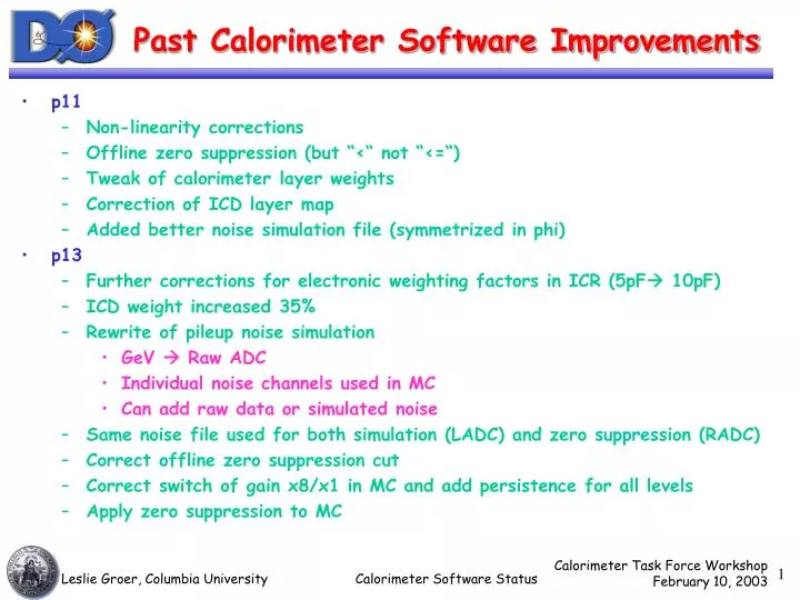 past calorimeter software improvements