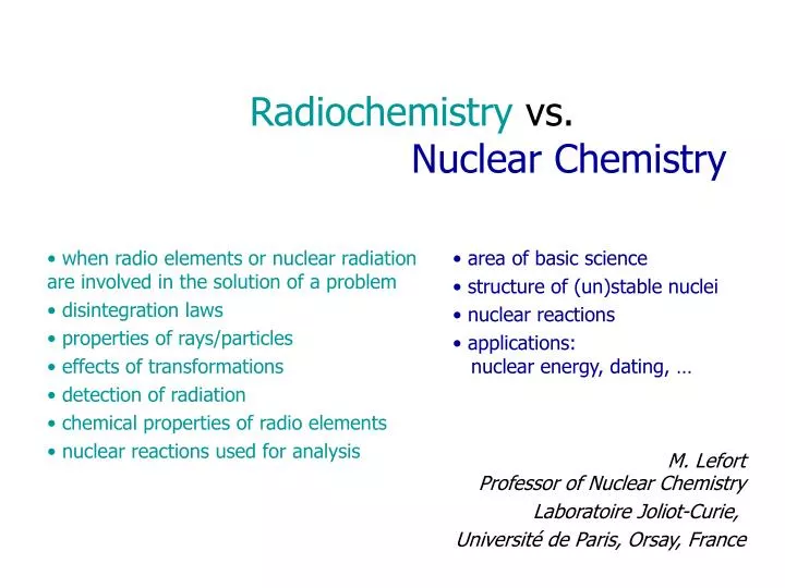 radiochemistry vs nuclear chemistry