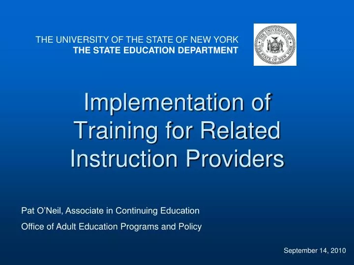 implementation of training for related instruction providers