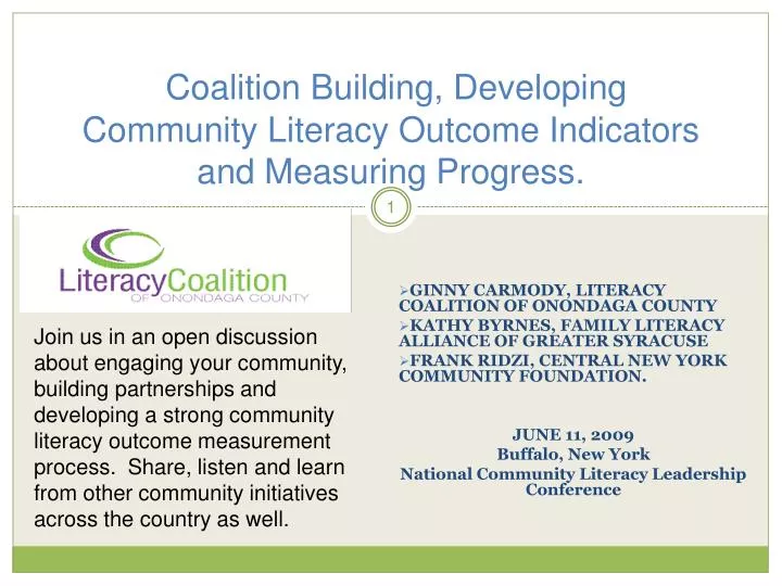 coalition building developing community literacy outcome indicators and measuring progress