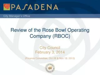 Review of the Rose Bowl Operating Company (RBOC)