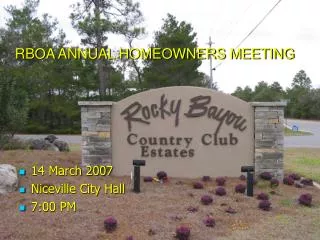 RBOA ANNUAL HOMEOWNERS MEETING