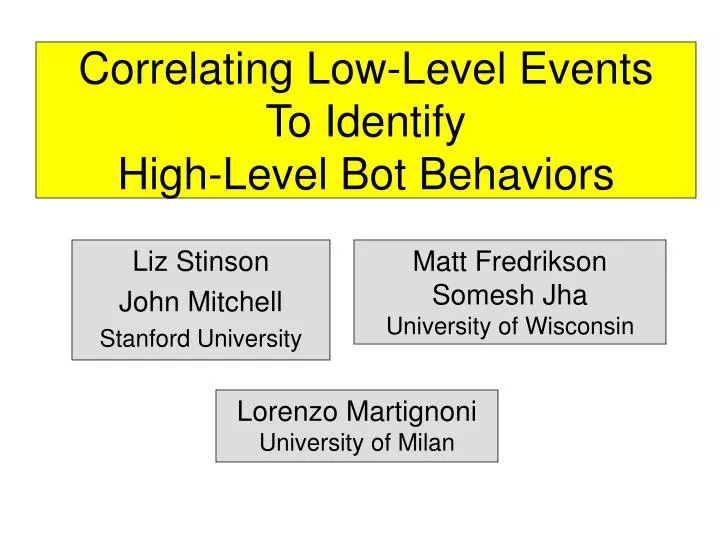 correlating low level events to identify high level bot behaviors