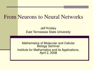 From Neurons to Neural Networks