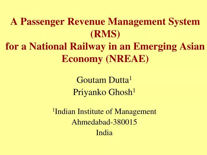 a passenger revenue management system rms for a national railway in an emerging asian economy nreae