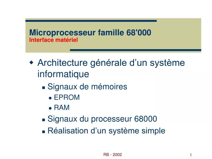 microprocesseur famille 68 000 interface mat riel