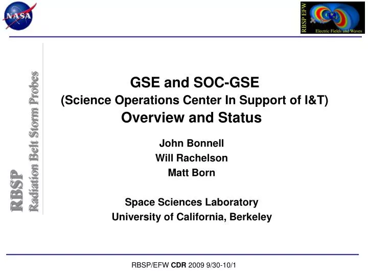 gse and soc gse science operations center in support of i t overview and status