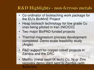 R&amp;D Highlights - non-ferrous metals